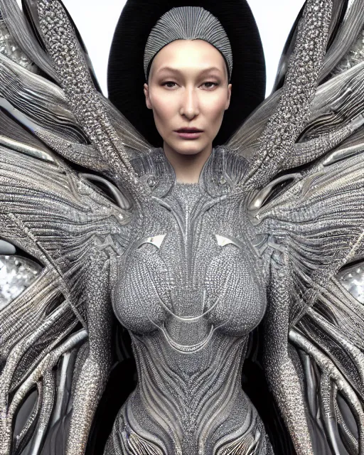 Image similar to a highly detailed metahuman 4 k close up render of an alien goddess bella hadid as alien in iris van herpen dress schiaparelli in diamonds crystals swarovski and jewelry iridescent in style of alphonse mucha gustav klimt trending on artstation made in unreal engine 4