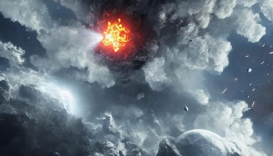 Prompt: The explosion of the moon, hyperdetailed, artstation, cgsociety, 8k