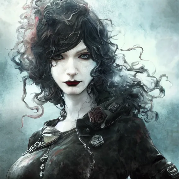 Image similar to christina hendricks goth, tankoban, 4 k, tone mapping, akihiko yoshida, james jean andrei riabovitchev marc simonetti, yoshitaka amano, long hair, curly, h. hydrochaeri