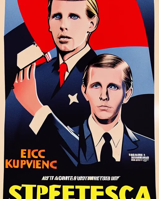 Image similar to 1 9 8 0's movie poster, eric trump is an antifa supersoldier, eric trump, exoskeleton, fan art, dramatic