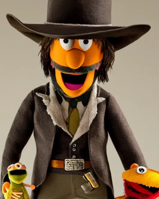 Prompt: john marston as a muppet. highly detailed felt. hyper real photo. 4 k.