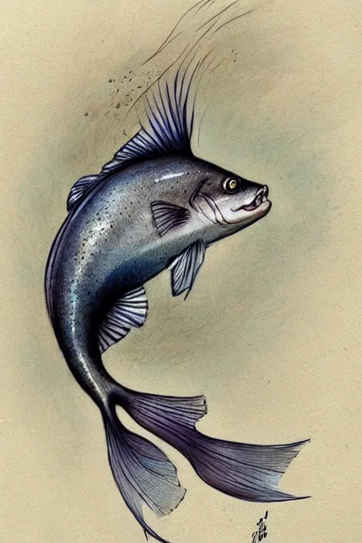 Prompt: ( ( ( ( ( cartoon fish in tuxedo. muted colors. ) ) ) ) ) by jean - baptiste monge!!!!!!!!!!!!!!!!!!!!!!!!!!!