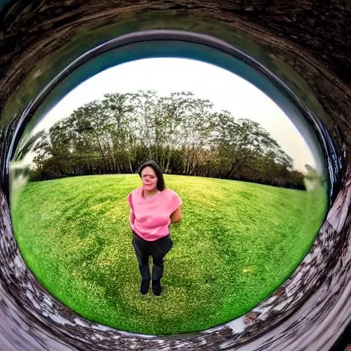 Image similar to person very close to camera, wideangle fisheye lense photography