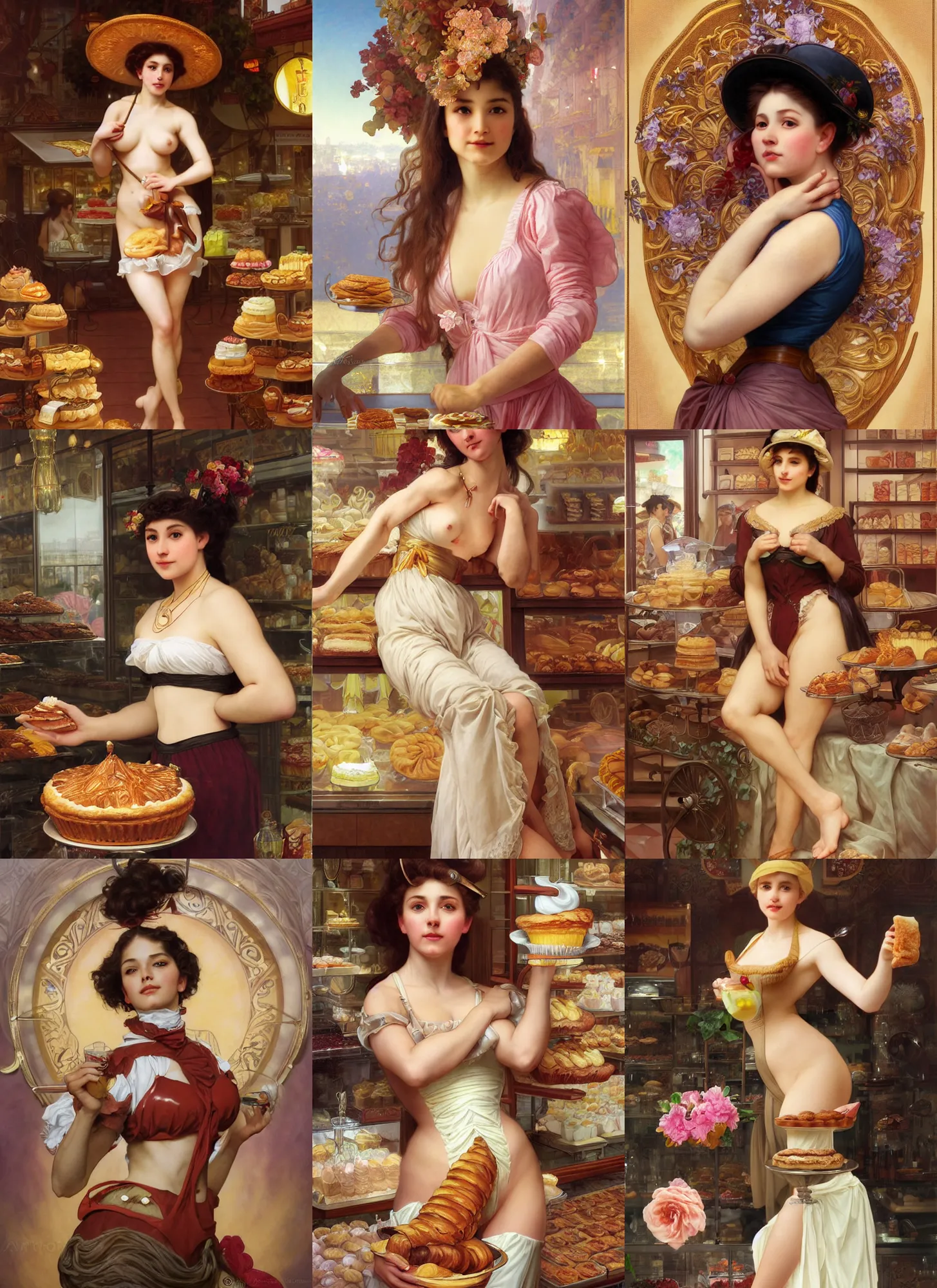 Prompt: portrait vainona rider as hot confectioner in a pastry shop, full length shot, shining, 8 k highly detailed, sharp focus, illustration, art by artgerm, mucha, bouguereau