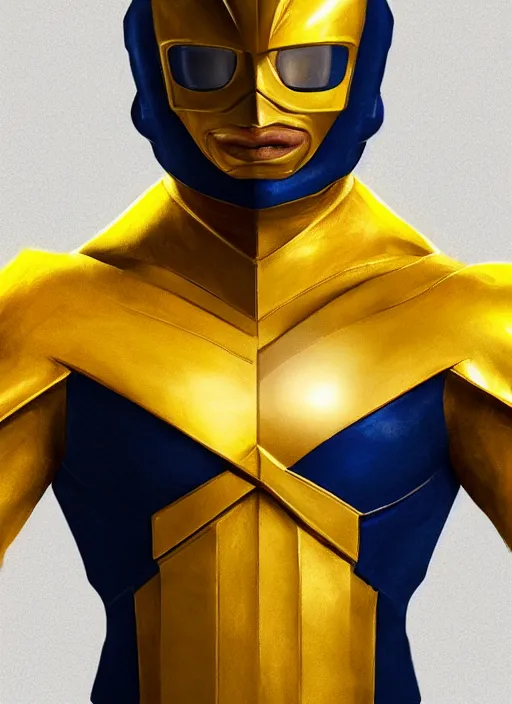 Prompt: bust, head and torso only, yellow ranger, trending on artstation, unreal engine, movie poster, fine detail, extremely detailed, sharp focus, smooth, digital illustration, by rossdraws, frank franzzeta, sakimichan, corrected hand, perfect hands, 4 k