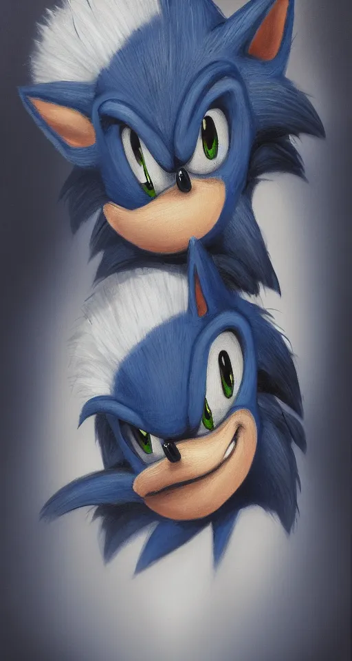 Image similar to studious portrait painting of sonic the hedgehog, chiaroscuro, elegant highly detailed oil painting 4 k, archival scan