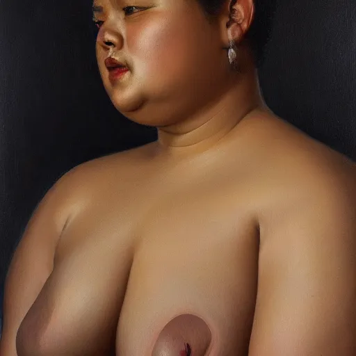 Image similar to A portrait of a powerful and thick beautiful non-binary person, medium tone skin, oil painting, majestic, detailed, high resolution