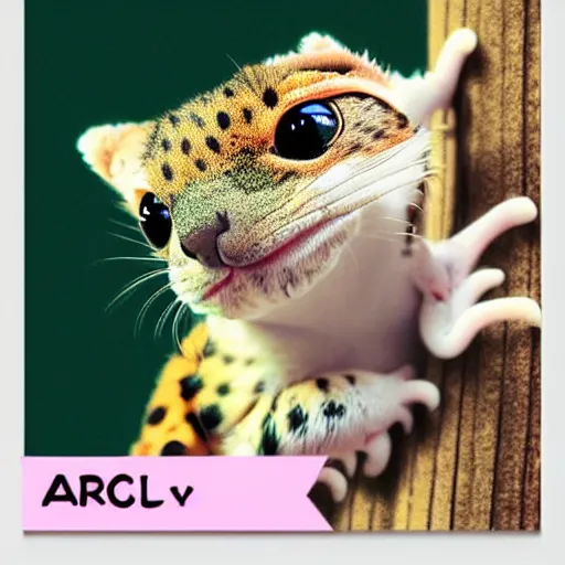 Image similar to A very beautiful sticker art of a leopard gecko cat, fluffy, sharp focus, 4k, friendly, soft colors, watercolor, cute, white background, high quality, smooth lines, trending on ArtStation, anime, Instagram
