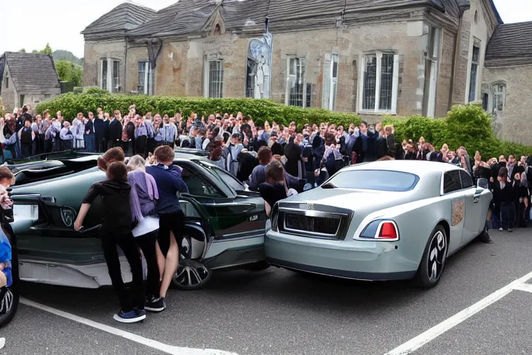 Image similar to Group of teenagers push Rolls-Royce into lake