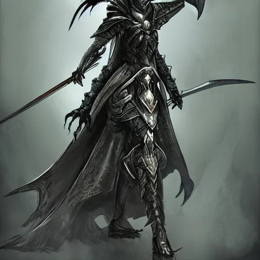 Image similar to Detailed concept art of female warrior as a dark souls boss; fantasy