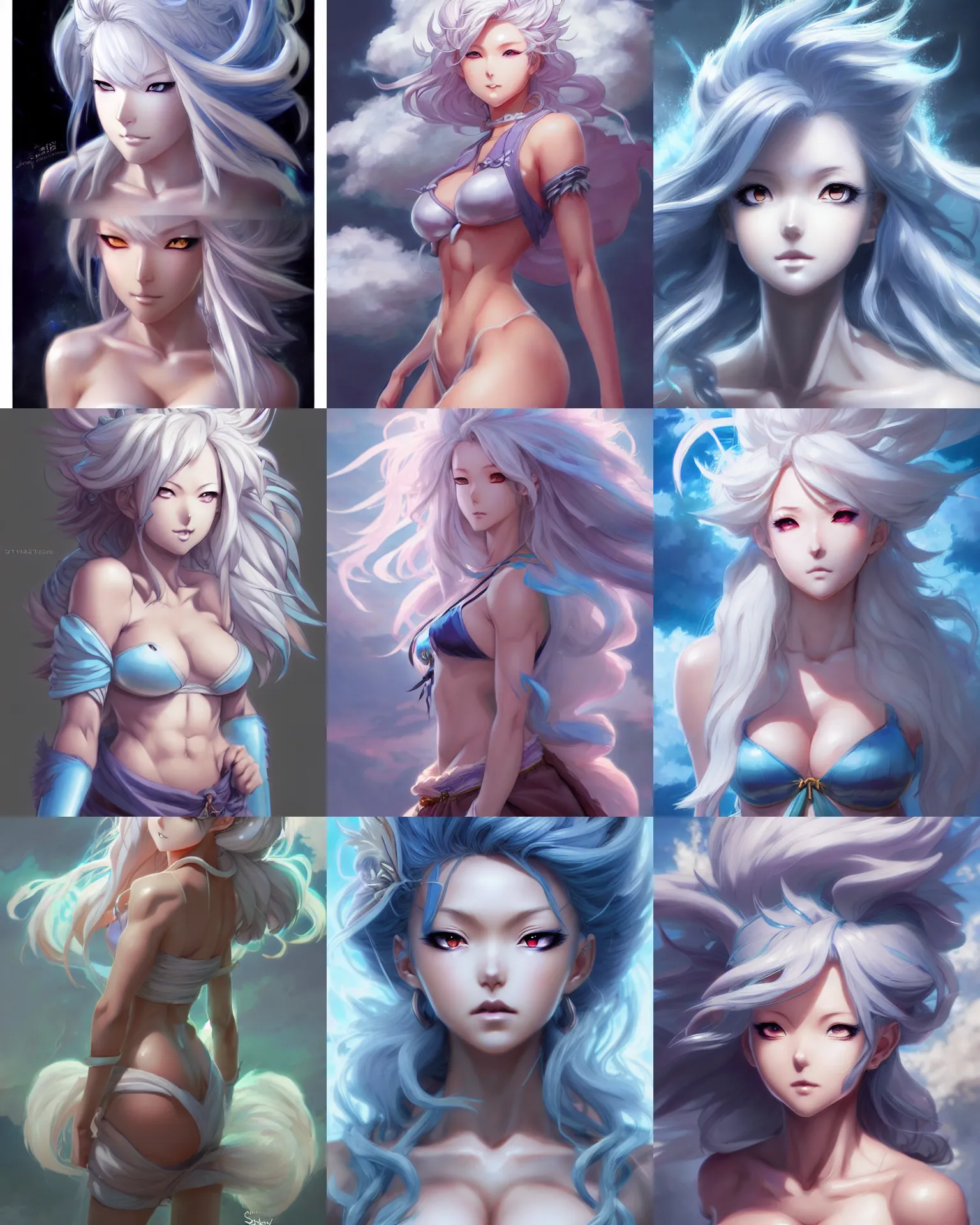 Prompt: character concept art of an anime stormy cloud goddess | | cute - fine - face, pretty face, realistic shaded perfect face, toned abs, fine details by stanley artgerm lau, wlop, rossdraws, james jean, andrei riabovitchev, marc simonetti, and sakimichan, tranding on artstation