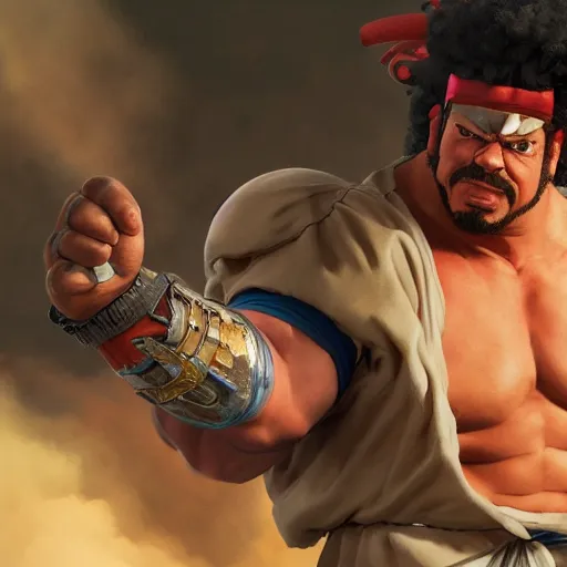 Image similar to danny mcbride as e. honda street fighter, slapping, ultra realistic, concept art, intricate details, highly detailed, photorealistic, octane render, 8 k, unreal engine, art by frank frazetta, simon bisley, brom