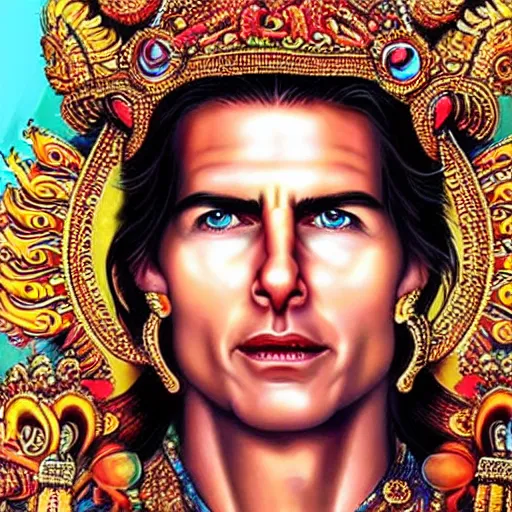 Image similar to hyperrealistic artwork depiction of Tom Cruise as the Hindu God Vishnu