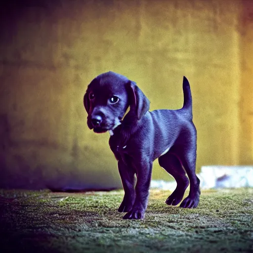 Image similar to puppy bringing back the bone of a weird huge alien realistic hdr 3 5 mm