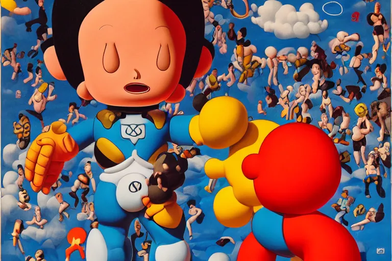 Prompt: astro boy by kaws, james jean and salvador dali and shusei nagaoka, oil on canvas, surrealism, neoclassicism, simple, renaissance, hyper realistic, cell shaded, 8 k