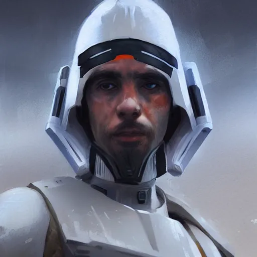 Image similar to portrait of a man by greg rutkowski, a soldier of the new galactic republic, wearing a white, blue and orange tactical gear, star wars expanded universe, highly detailed portrait, digital painting, artstation, concept art, smooth, sharp foccus ilustration, artstation hq