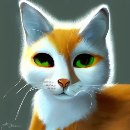 Prompt: cute furry art, a portrait of a green - eyed orange - and - cream - furred blonde - haired catgirl, artstation
