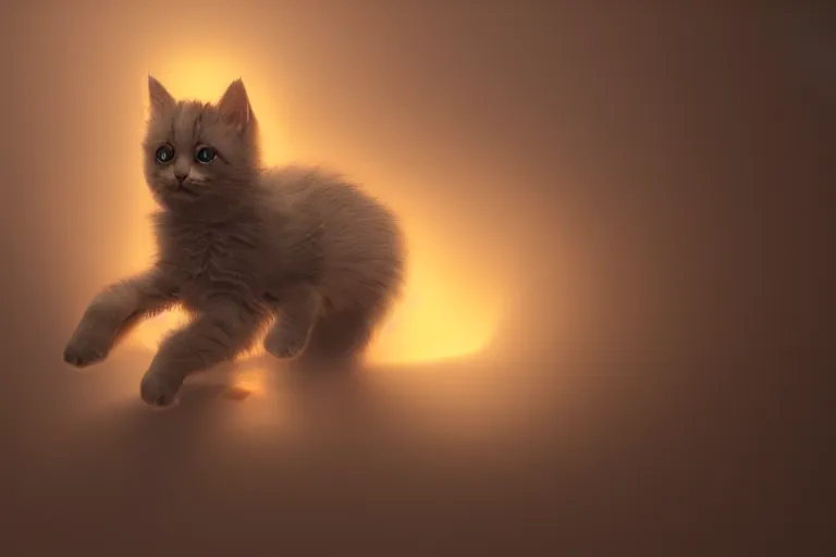 Image similar to beautiful kitten from the horizon, concept art trending on artstation, volumetric lighting, 8k