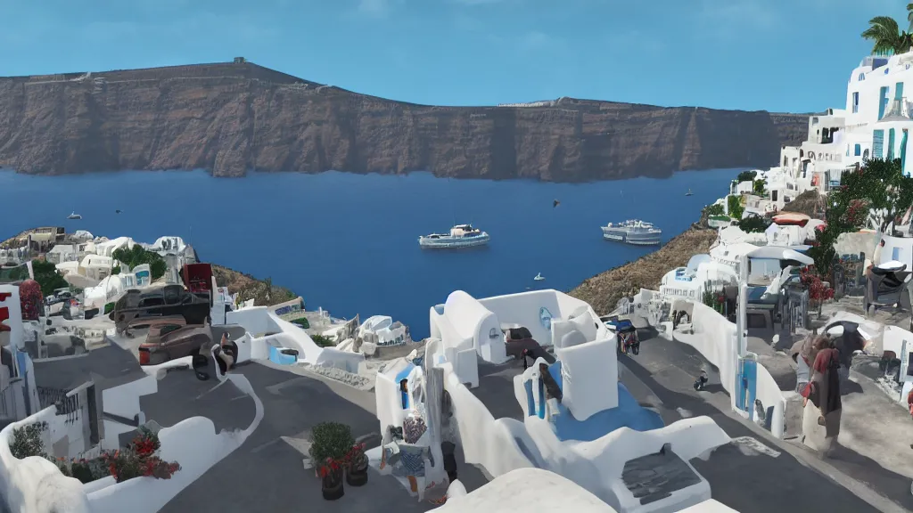 Image similar to Screenshot from Watchdogs in Santorini