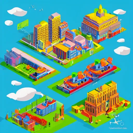 Prompt: #isometric bright explosion of spring in metropolis by lowpol