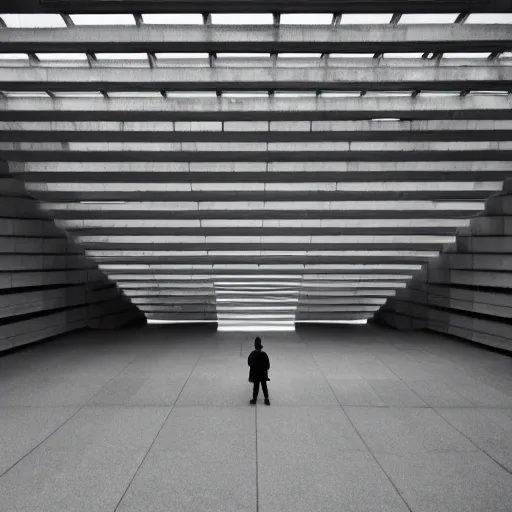 Image similar to a man alone in a city by tadao ando