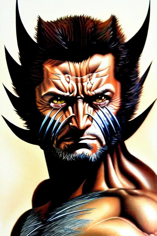 Image similar to airbrush portrait of wolverine from xmen, by dimitri patelis marvel masterpieces