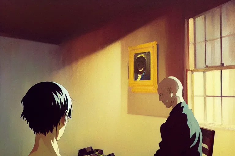 Prompt: anime key visual of brain, style of jamie wyeth james gilleard edward hopper greg rutkowski acrylic painting, oil on canvas, preserved museum piece, historical