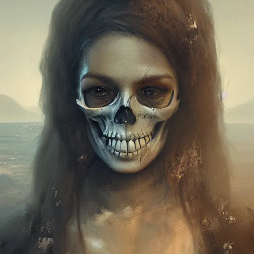 Image similar to portrait of an woman with a skull face, Matte painting , detailed painting, greg rutkowski