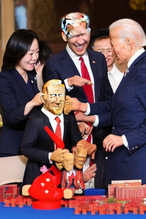 Image similar to chinese leader playing with a joe biden doll