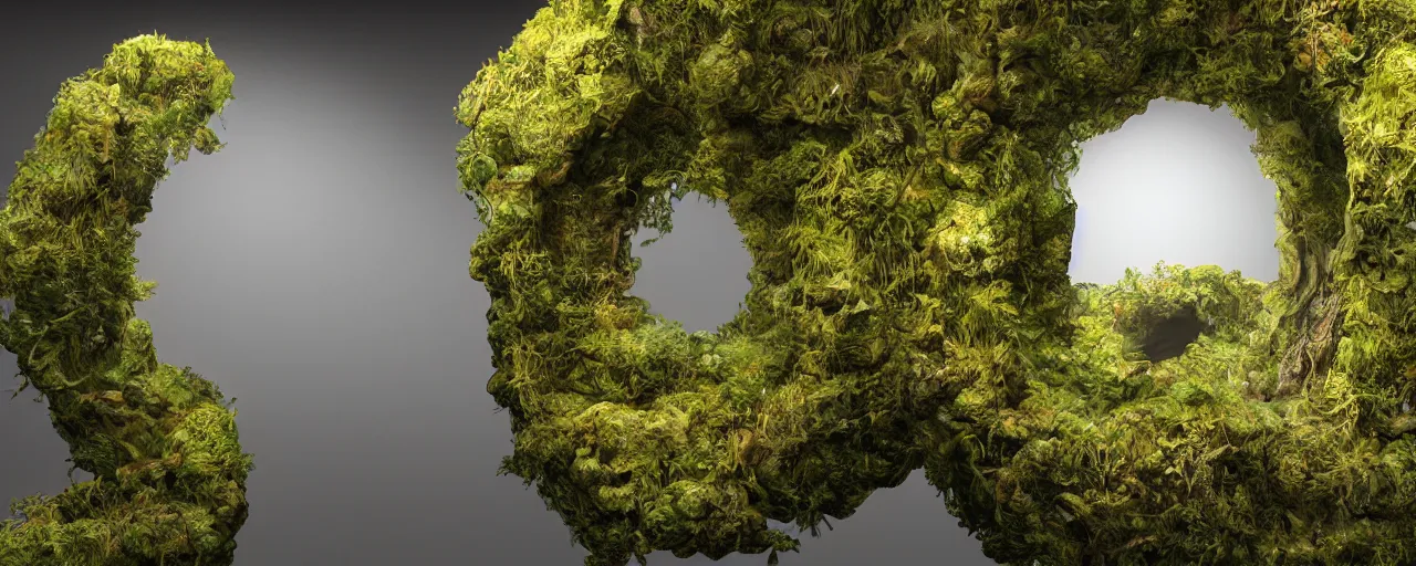 Image similar to moss in a vat of solipsistic unfurling in the lemniscate essence of principal universal temporal nest designed by Hajime Sorayama and frank gehry, Bryce 3d, designed by Larry Elmore Kerlaft, Michael Whelan and Pixar, photorealistic, octane render, studio lighting, 8k, hd