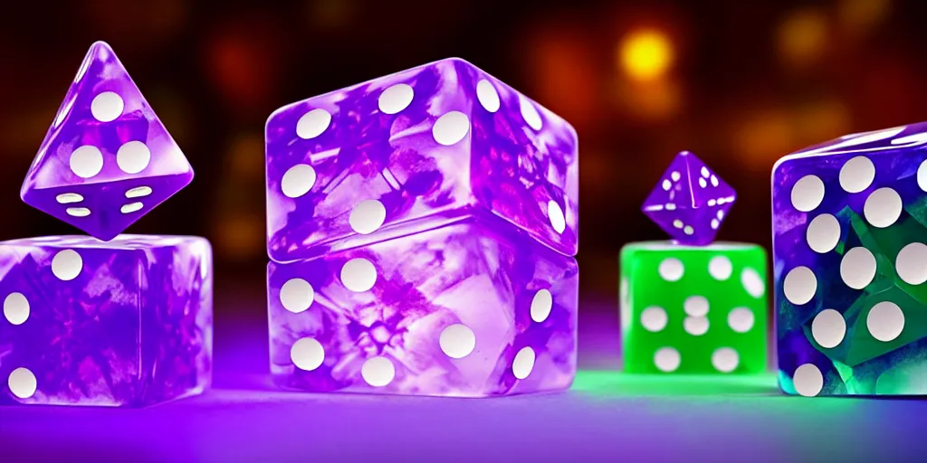 Image similar to giant magical 3 d d 6 casino dice cube amethyst, glowing, energy radiating, fantasy forest in the background, 4 k detailed, by shaddy safadi and cam sykes and james paick