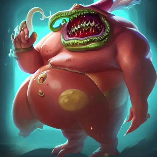 Image similar to a combination of tahm kench and miss fortune, character design, top on artstation, 4 k