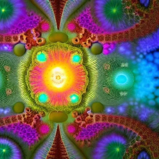 Image similar to lightfull fractal structures by benoit b. mandelbrot, organisms representation, fantasy, connectivity