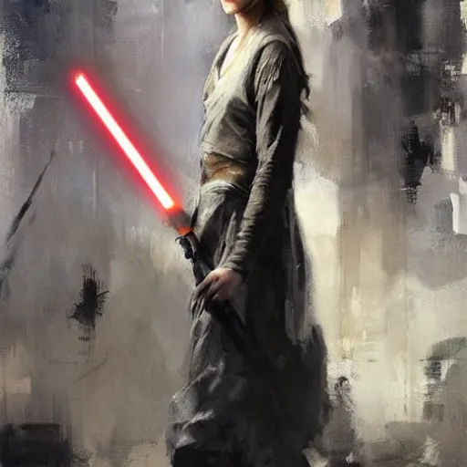 Image similar to emma watson as a jedi, jeremy mann painting