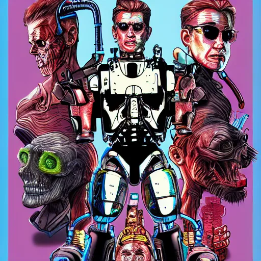 Image similar to terminator, wizard of oz, technicolour, lineart, higly detailed, artstation