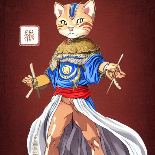 Image similar to illustration of the roman emperor augustus neko man half cat, character design, art station, epic, elegant, masterpiece of akira toriyama