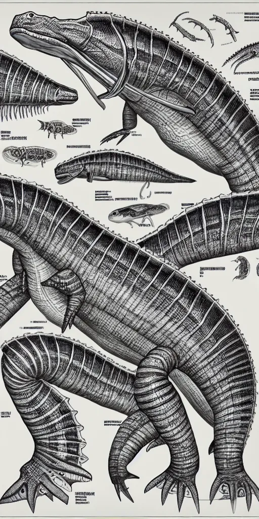 Image similar to lepidosauromorpha schematic, ultra detailed, 4 k, intricate, encyclopedia illustration, fine color inking lines