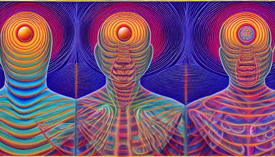 Image similar to the two complementary forces that make up all aspects and phenomena of life, by Alex Grey ,