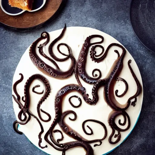 Image similar to a cake made of octopus tentacles, food photography