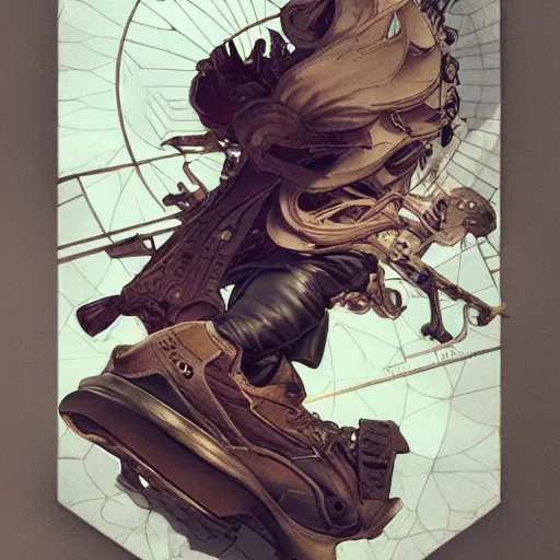 Image similar to sneaker, steampunk, sculpture, concept art, smooth, sharp focus, illustration, art by artgerm and greg rutkowski and alphonse mucha