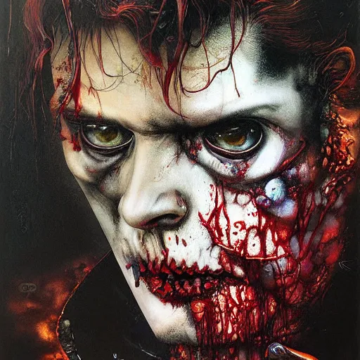 Image similar to UHD photorealistic Zombie Elvis, by Ayami Kojima, Amano, Karol Bak, Mark Brooks, tonalism, rich deep colors. Beksinski painting, art by Adrian Ghenie and Gerhard Richter. art by Takato Yamamoto. masterpiece