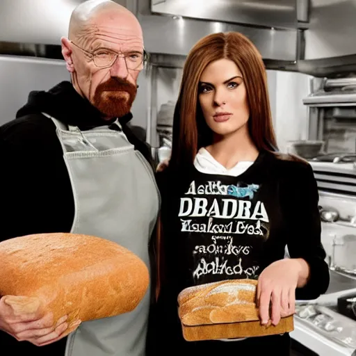 Image similar to alexandria dadario and walter white bake bread