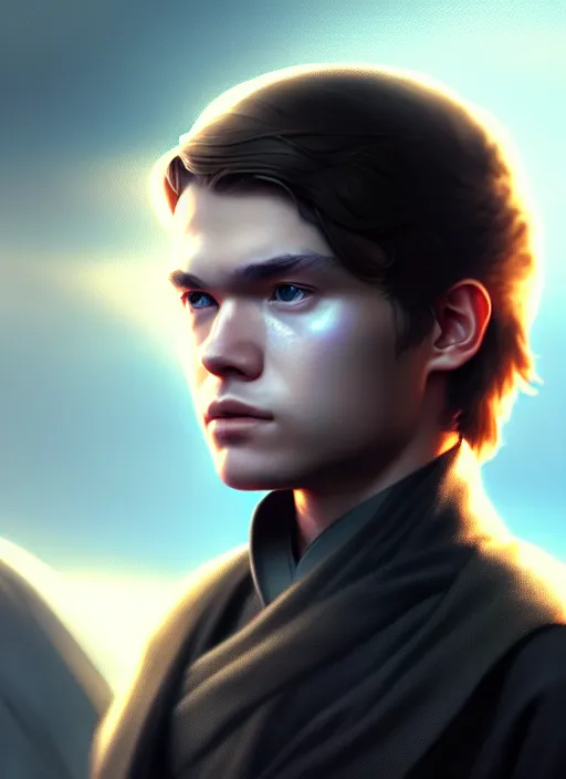 Prompt: a beautiful portrait of anakin skywalker, charlie bowater, ross tran, artgerm, makoto shinkai, detailed, soft lighting, rendered in octane