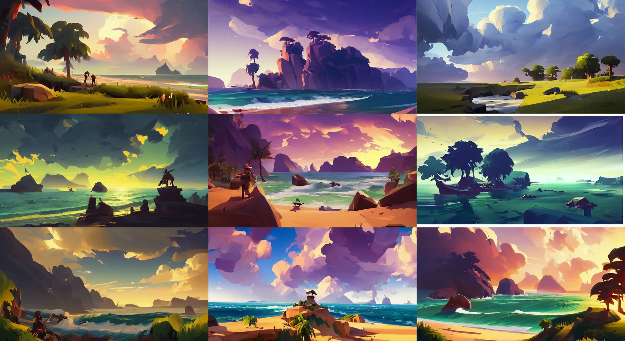 Prompt: landscape painting by sargent painting treasure on sea of thieves game smooth median photoshop filter cutout vector, behance hd by jesper ejsing, by rhads, makoto shinkai and lois van baarle, ilya kuvshinov, rossdraws global illumination adove low clouds sky image overcast