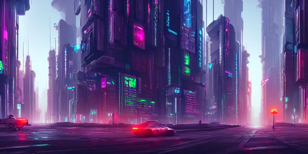 Image similar to a highly detailed matte painting of cyberpunk city streets, featured on Artstation