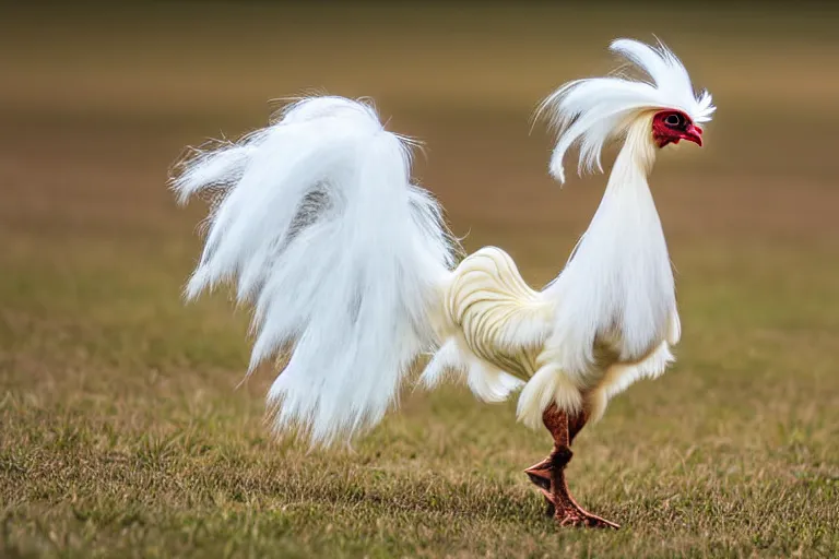 Prompt: absol is a quadrupedal silkie chicken. natural animal photography