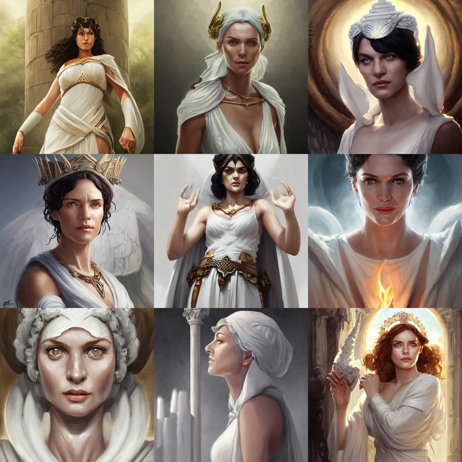 Prompt: hestia, helen mcrory, old greek goddess, white tunic, d & d, fantasy, portrait, highly detailed, digital painting, trending on artstation, concept art, sharp focus, illustration, art by artgerm and greg rutkowski and magali villeneuve