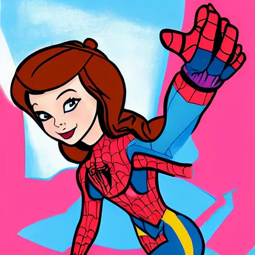 Image similar to princess spiderman, in the disney marvel style,