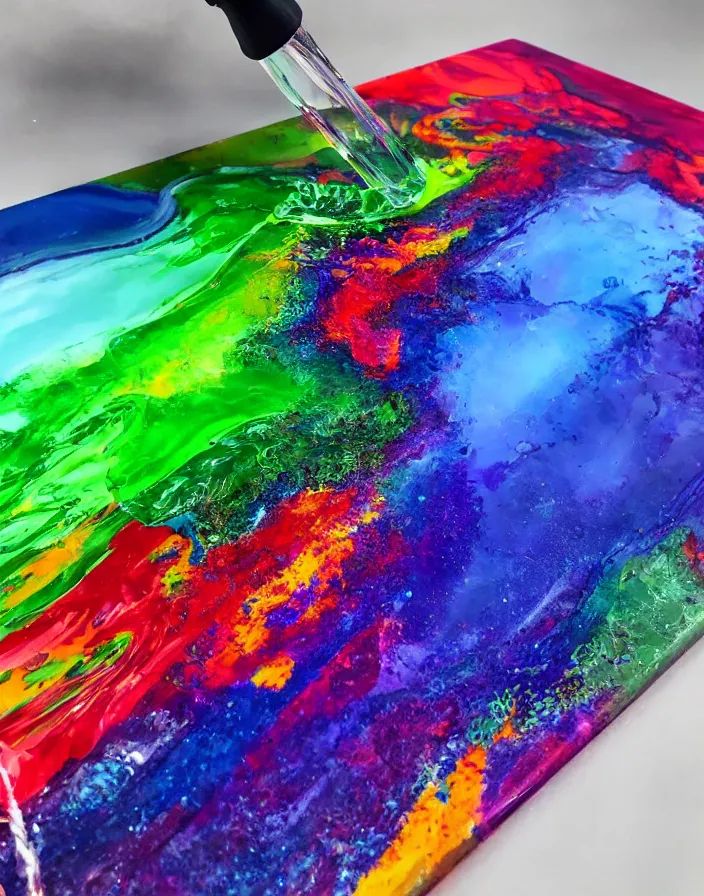 Prompt: a photo of acrylic pouring with amazing color, 8k, award winning, ultra detailed, trending on instagram