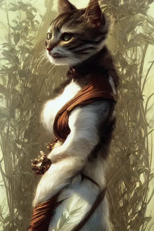 Image similar to beautiful cottagecore cute Kitty-bird hybrid, intricate, elegant, highly detailed, digital painting, artstation, concept art, smooth, sharp focus, illustration, art by artgerm and greg rutkowski and alphonse mucha